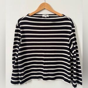 COS Navy and White Striped Boat-Neck Long Sleeve Top